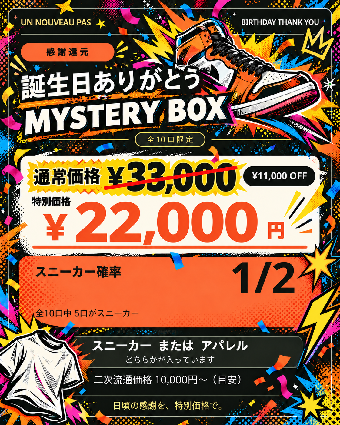 【全10口限定・スニーカー確率1/2】誕生日ありがとうミステリーBOX