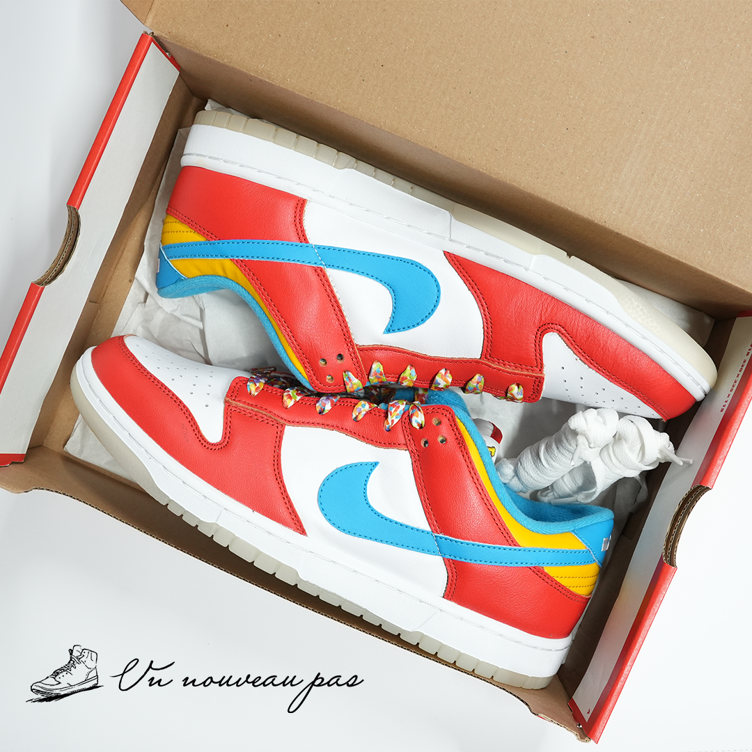 (DH8009 600)FRUiTY PEBBLES™ × Nike Dunk Low QS Habanero RedDark SulfurLaser Blue