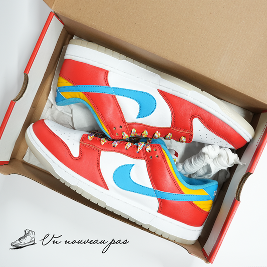 (DH8009 600)FRUiTY PEBBLES™ × Nike Dunk Low QS Habanero RedDark SulfurLaser Blue